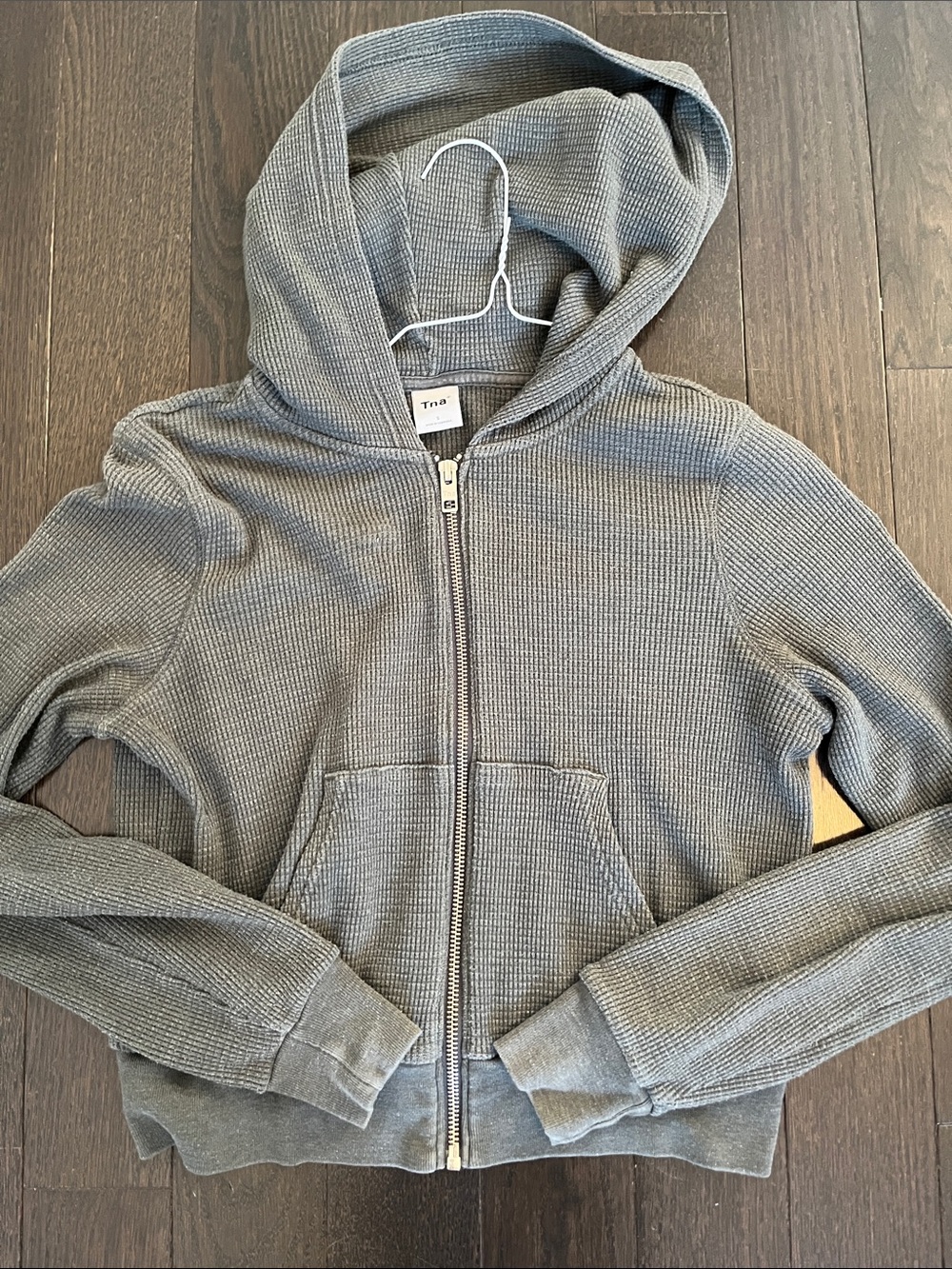 TNA Gray Waffle-Knit Zip Hoodie
